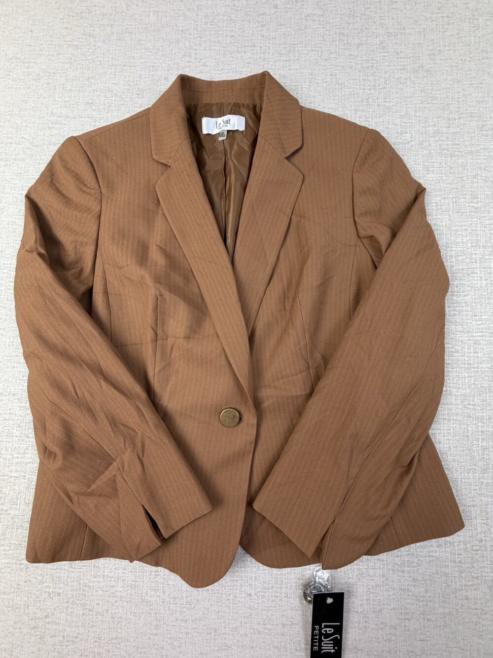 NWT Le Suit Petite Women’s 16P Dark Toffee Pinstripe Blazer Jacket
